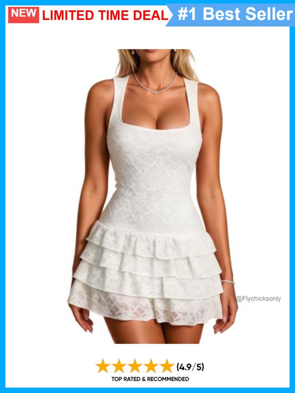 Lace Mini Dress Built-In Shorts Square Neck Sleeveless Country Concert